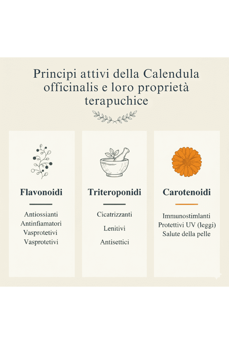 Principi attivi della Calendula officinalis e loro proprietà terapeutiche